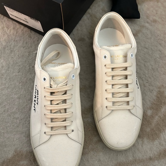 Saint Laurent SL/06 Court Classic Leather-Trimmed Distressed Canvas Sneakers - Picture 9 of 10